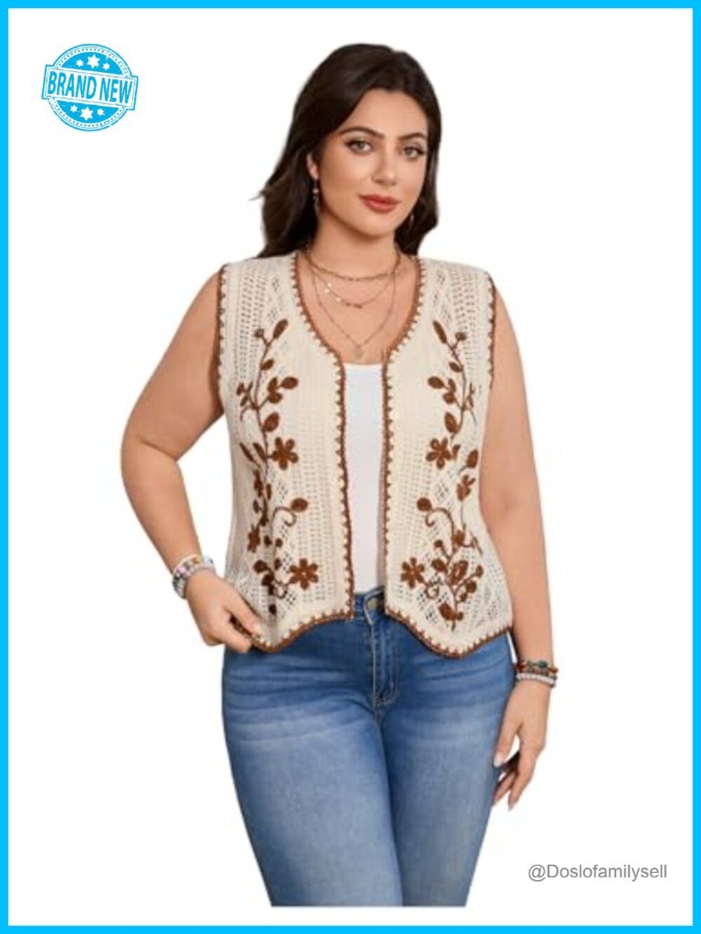Womens Plus Size Embroidered Knit Vest Button Front Sleeveless Tank Top